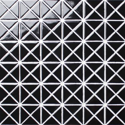 1" Pure Color Pattern Triangular Glossy Black Porcelain Mosaic Tile