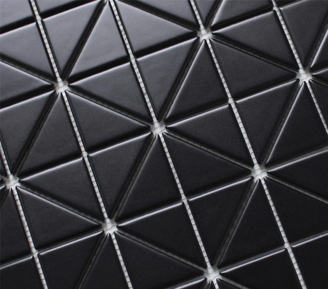 2'' Pure Black Matte Porcelain Triangle Mosaic Floor Tile Bathroom