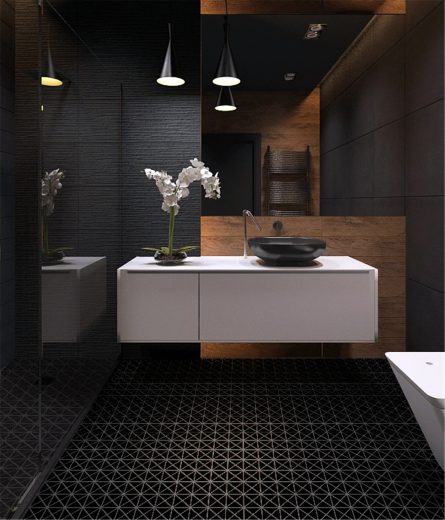 TR2-MB_8 matte pure black triangle tile porcelain mosaic for bathroom flooring