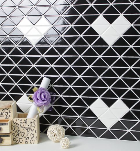 TR2-SH-GB-W_7 glossy heart pattern triangle tile mosaics kitchen backsplash wall design