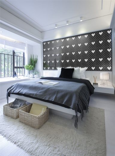 TR2-SH-GB-W_8 heart pattern glossy porcelain mosaic triangle tiles for bedroom wall design