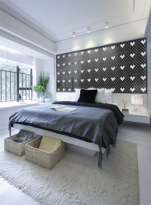 TR2-SH-GB-W_8 heart pattern glossy porcelain mosaic triangle tiles for bedroom wall design