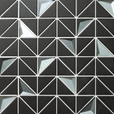 2'' Triangle Unglazed Black and 3D Glass Triangle Tile, Kitchen Tile