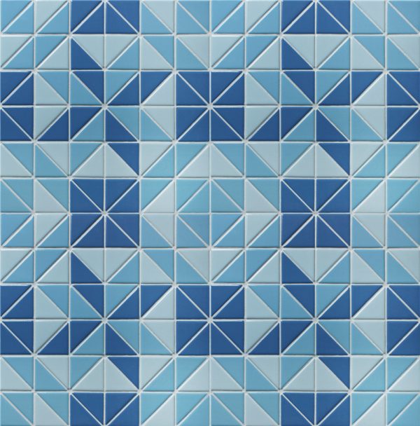2‘’ Triangle Santorini Blossom Artistic Swimming Pool Tiles Blue