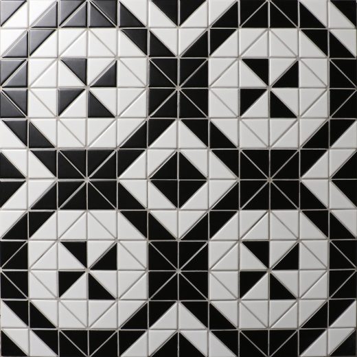 Windmill Series 2'' Matte Black White Triangle Triangle Tiles, Porcelain Floor Tiles
