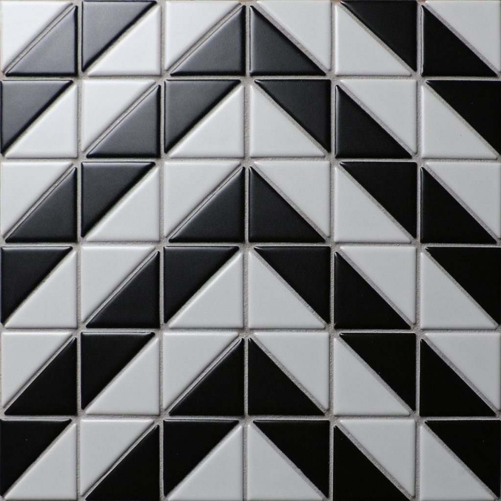 Creative 2'' Matte Black White Triangle Tile Design, Porcelain Bathroom ...