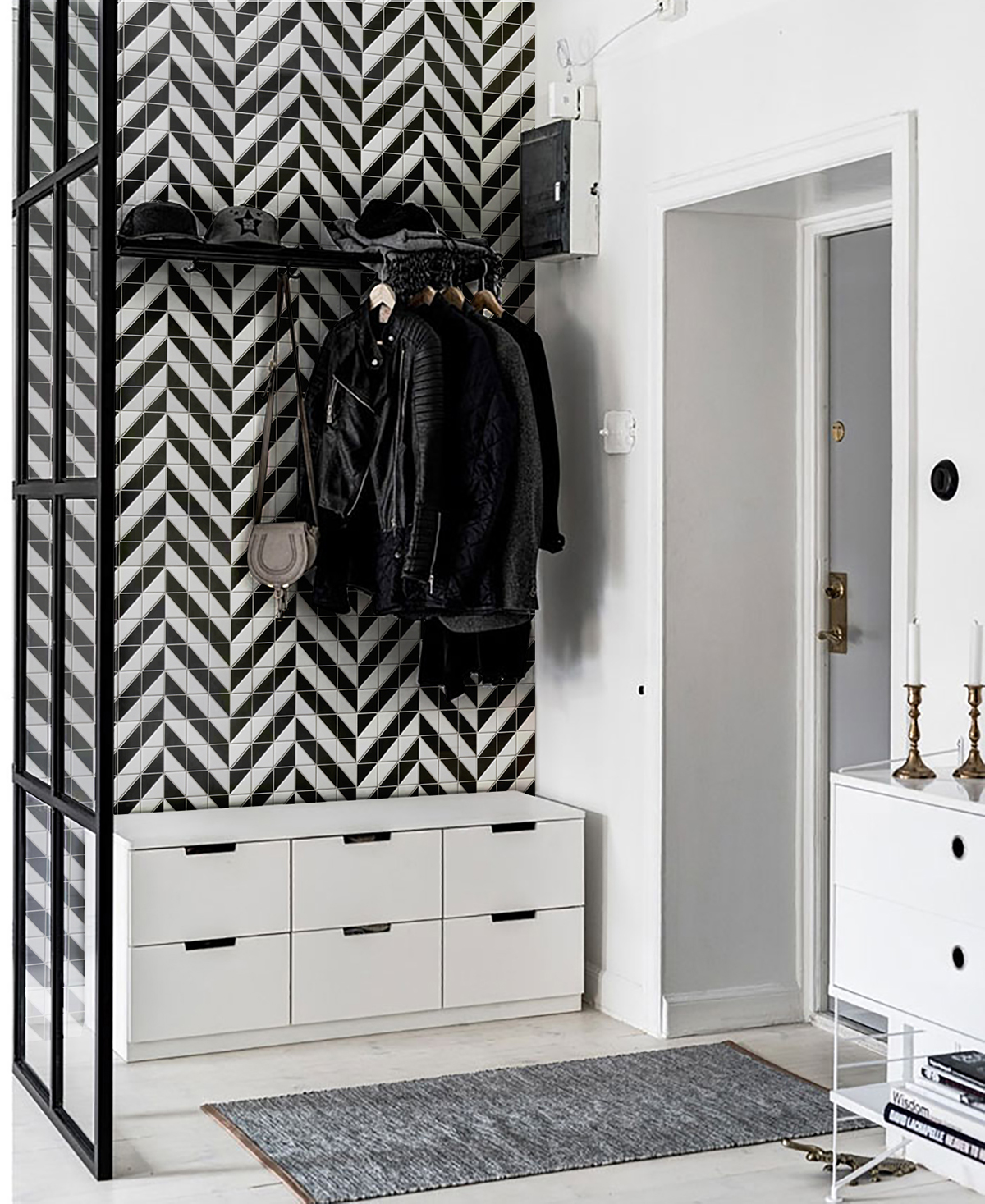 2'' black white porcelain artistic tile designs for wall decor