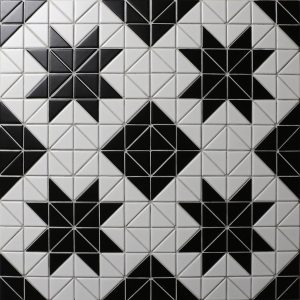 Blossom 1'' Matte White Black Porcelain Triangle Tile, Kitchen Flooring