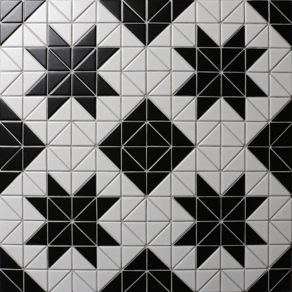Blossom 1'' Matte White Black Porcelain Triangle Tile, Kitchen Flooring