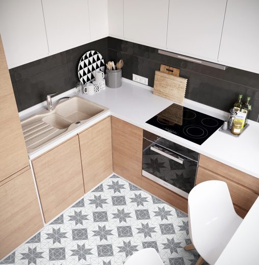 Blossom series 1'' white grey artistic tile for kitchen flooring