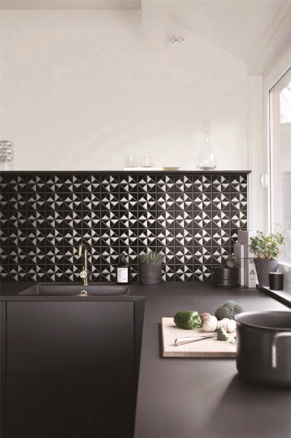 Black white kitchen backsplash tiles