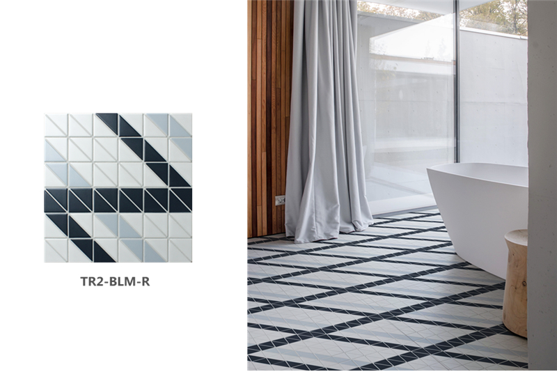 TR2-BLM-R ribbon geometric mosaic tiled flooring bathroom