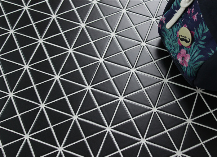 TR2-MB pure black triangle mosaic tile interior flooring