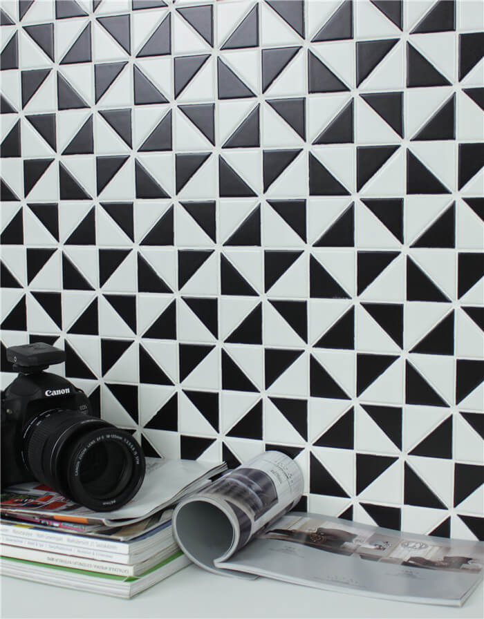 TR2-MW-MW-B Black white windmill pattern triangle mosaic tiles