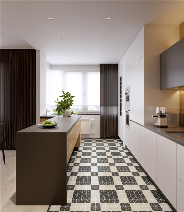 TR2-UWB-DD02N warm kitchen geometric tiled floor
