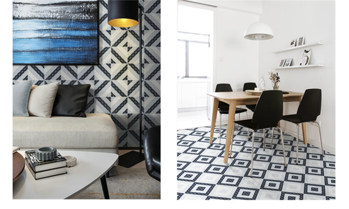 twist square geometric tile pattern for both wall and floor designs