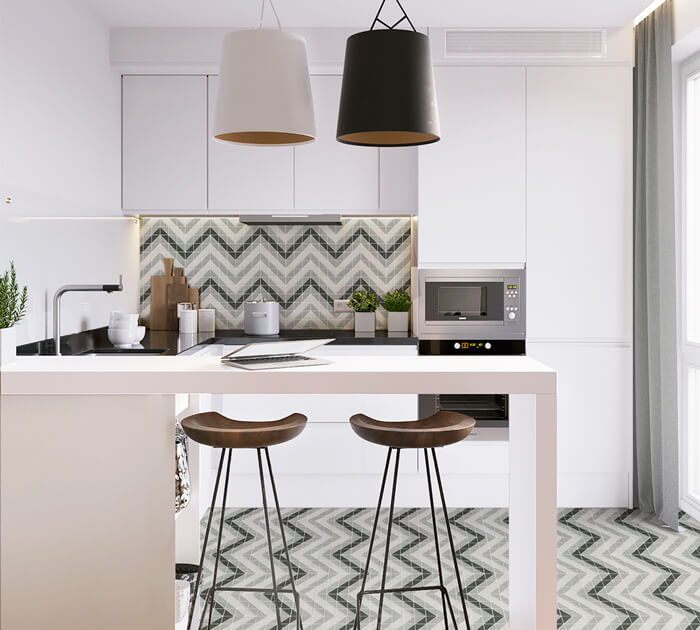TR2-CH-CV chevron pattern geometric tile kitchen backsplash floor design