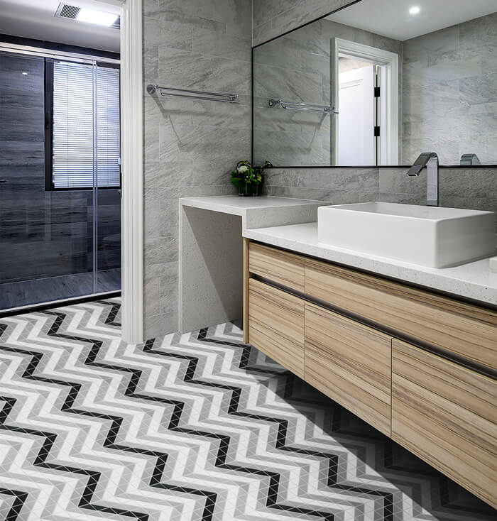 TR2-CL-CV chevron pattern geometric tile bathroom flooring