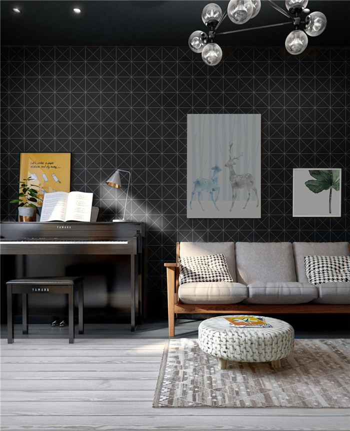 Matte black triangle tiled bedroom wall decor