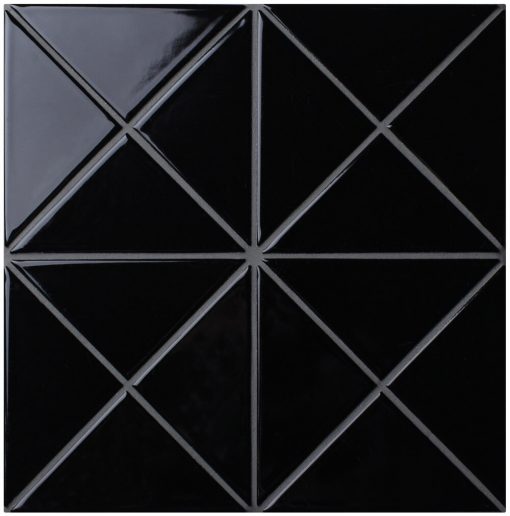 T4-GB-PC_4" Cross Junction Glossy Black Triangle Tile Backsplash
