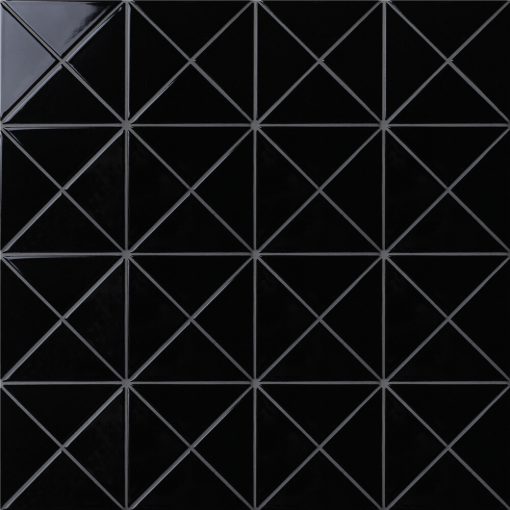 T4-GB-PC_4 sheets_4" Cross Junction Glossy Black Triangle Tile Backsplash
