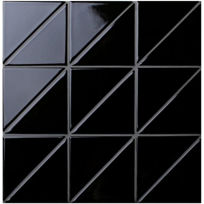T4-GB-PL_4" Linear Glossy Black Triangle Tile Pattern For Kitchen Wall Decor