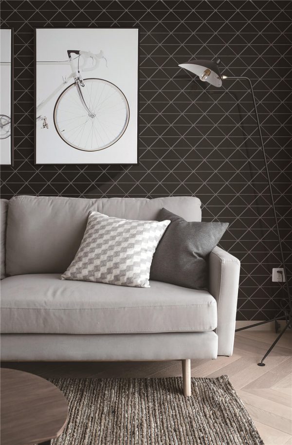 T4-GB-PZ_glossy black geometric triangle tile used in living room wall decor