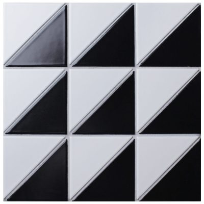 T4-MB-FR_4" Forest Pattern Black White Matte Porcelain Geometric Tile