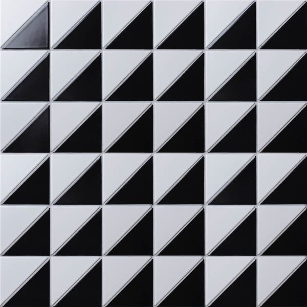 T4-MB-FR_4 sheets_4" Forest Pattern Black White Matte Porcelain Geometric Tile