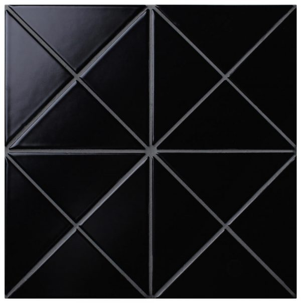 T4-MB-PC_4" Cross Junction Matte Black Triangle Tile Background Wall
