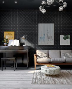 T4-MB-PC_black matte geometric triangle tile used in bedroom wall decor