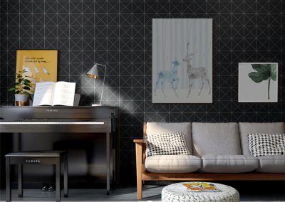 T4-MB-PC_black matte geometric triangle tile used in bedroom wall decor