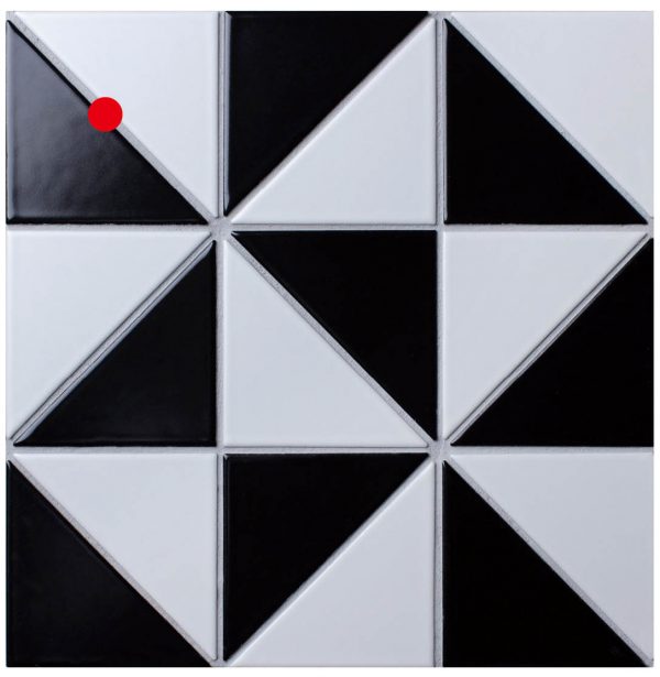 T4-MB-WM_4" Windmill Pattern Black White Matte Porcelain Geometric Tile