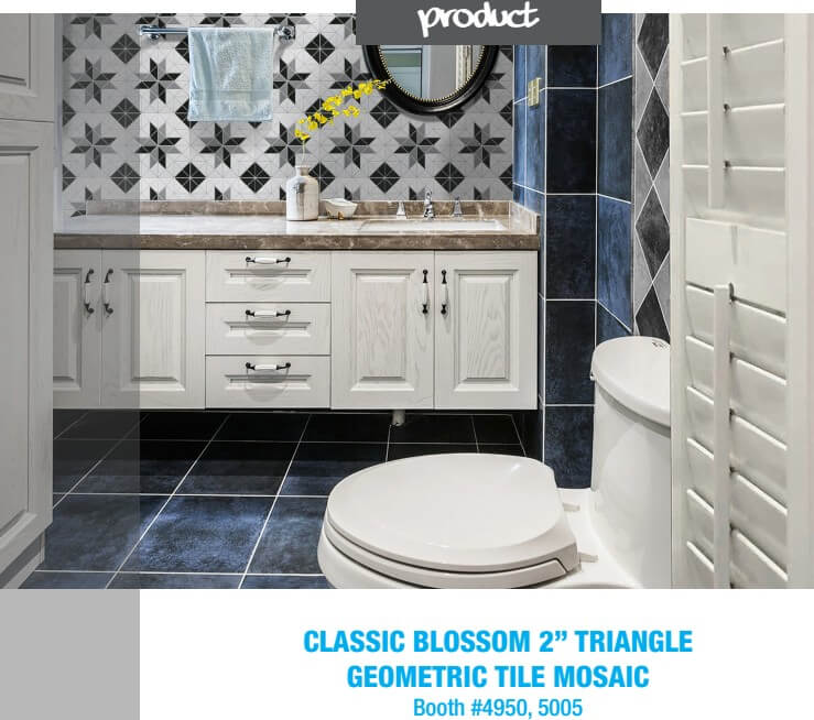 Classic blossom geometric tile pattern wall cladding in bathroom