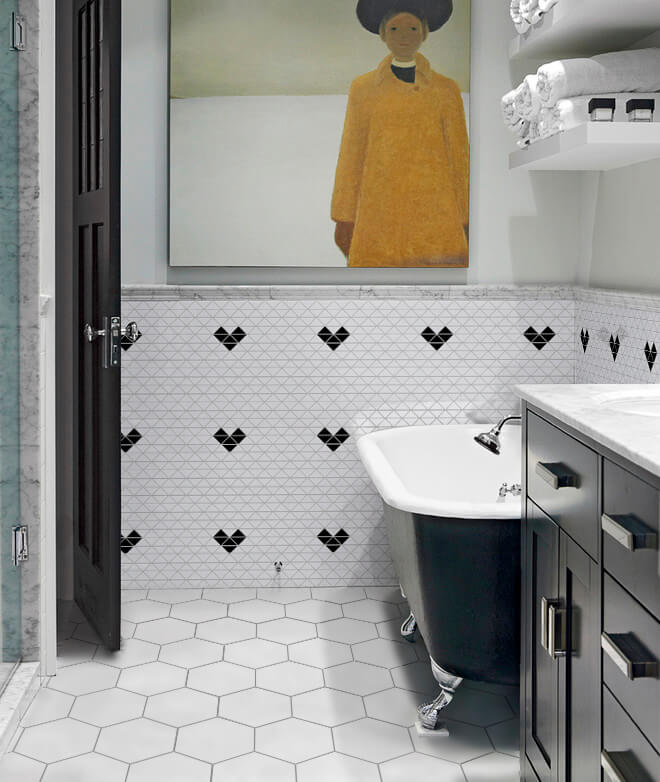 TR1-SH-GW-B_single heart pattern glossy triangle tile mosaic for wall decor bathroom