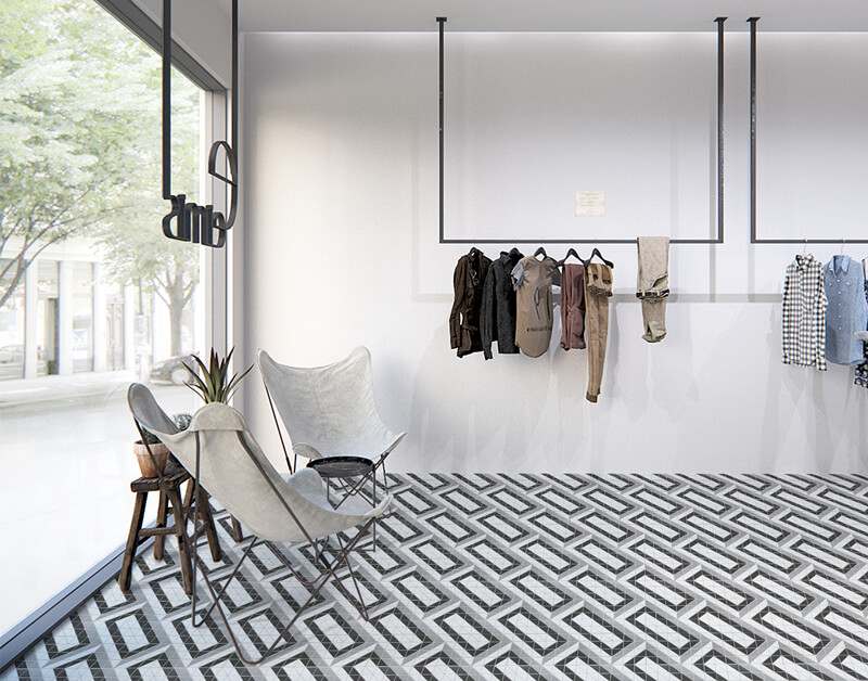 TR2-CL-RT classic rectangle tile patterns makes a inviting and modern fashion shop