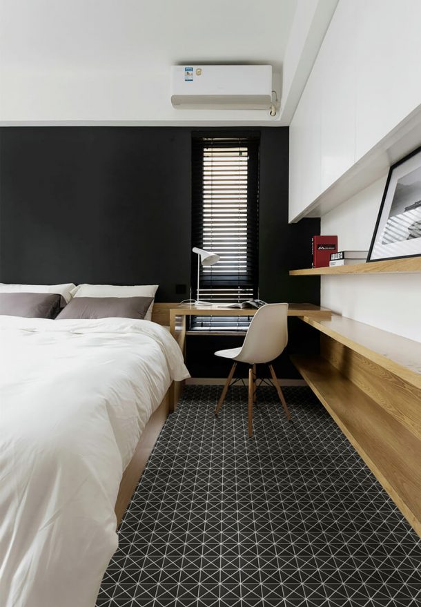 7 Ways To Decorate Bedroom With Black Walls - ANT TILE ??? Triangle Tiles ...
