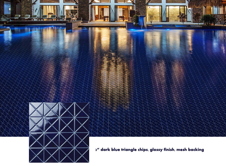 geometric pattern triangle dark blue swimming pool mosaic tiles