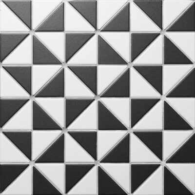 T2-CS-MW_2 inch unglazed black white triangle tile design windmill pattern