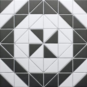 T2-CS-WM_2 inch unglazed black white geometric triangle tile design windmill pattern