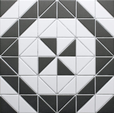 T2-CS-WM_2 inch unglazed black white geometric triangle tile design windmill pattern