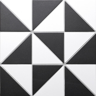 T4-CS-MW_4 inch unglazed black white triangle tile design windmill pattern