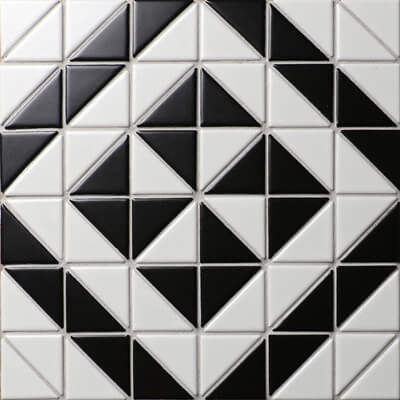 TR2-MWB-DD04B_2 inch porcelain geometric windmill pattern black white triangle tile mosaic
