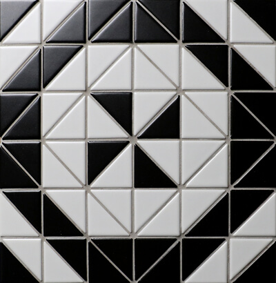 TR2-MWB-DD04C_2 inch black white porcelain geometric triangle tile windmill pattern