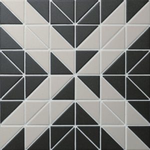 TR2-UWB-DD02L_2 inch unglazed black white geometric triangle tile design windmill pattern