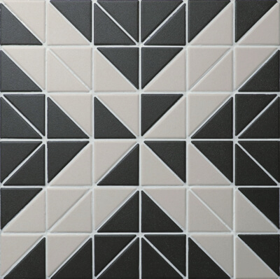 TR2-UWB-DD02L_2 inch unglazed black white geometric triangle tile design windmill pattern