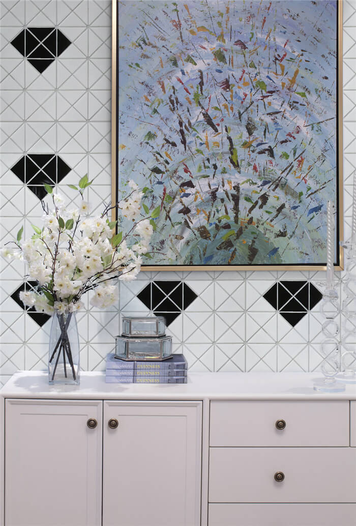 install a luxury entryway wall with diamond pattern mosaic tile