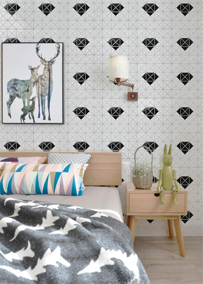 white tile with black diamond pattern for cozy bedroom