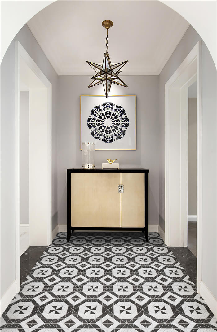 Luxury home style with windmill geometric tile flooring