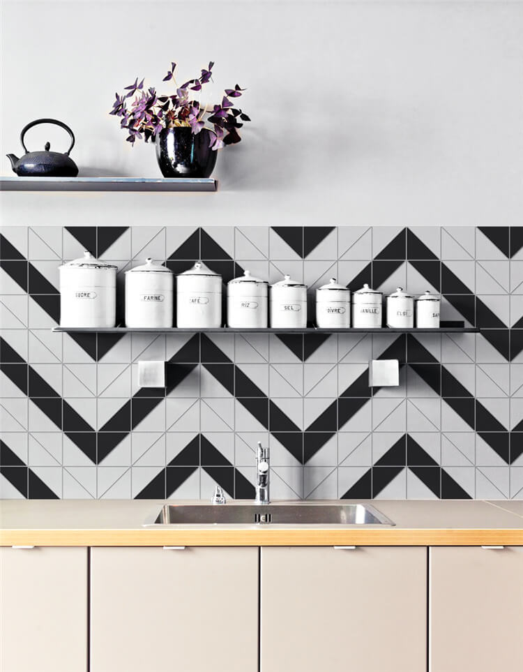Rock Patterned Geometric Tile In Your Kitchen_black white chevron tile pattern backsplash